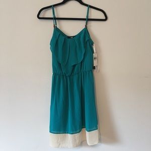 NWT I.N. San Francisco dress Teal and Cream Size S
